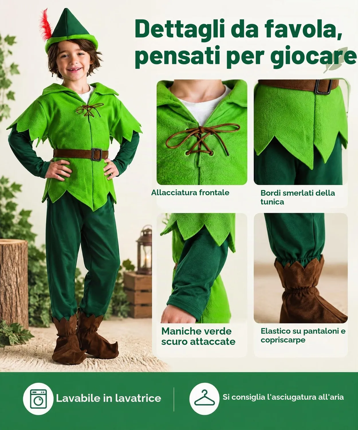Dress Up America Peter Pan Costume Cacciatore 3-4 Anni Verde