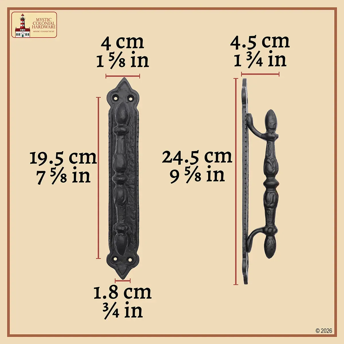Medieworld Victorian Door Pull Handle maniglia ghisa 2pz