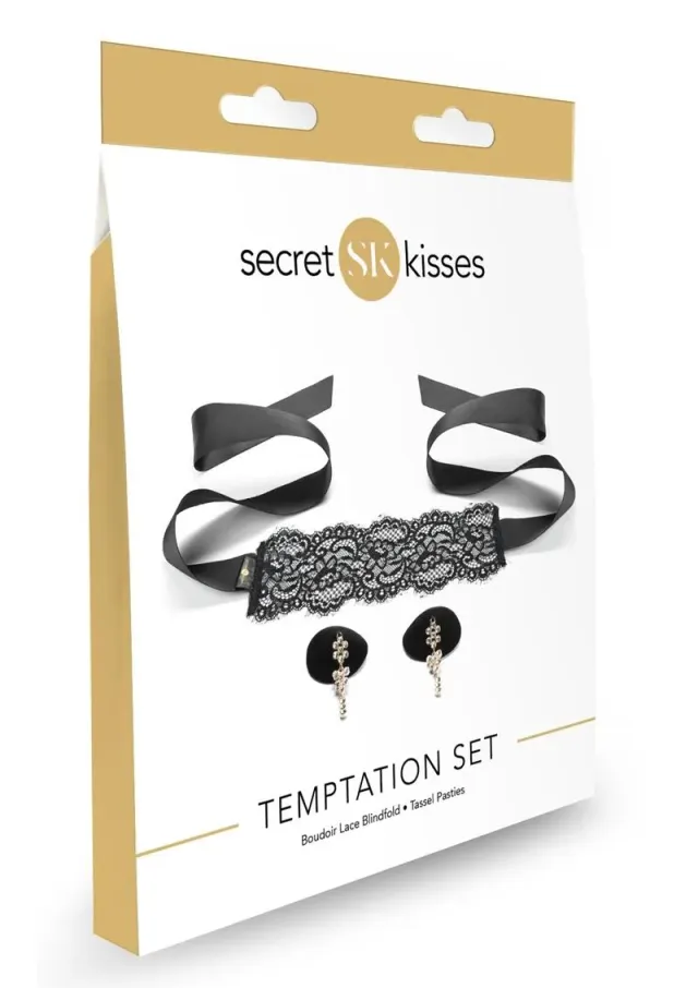 Pleasure Wigs Secret Kisses Temptation Set Benda e Pasties Nero