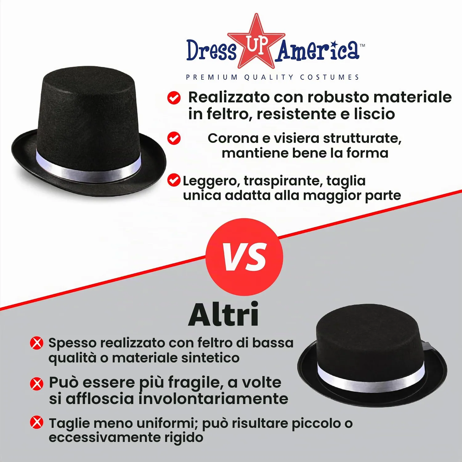 Dress Up America Cappello Cilindro Nero Mago Festa Taglia Unica