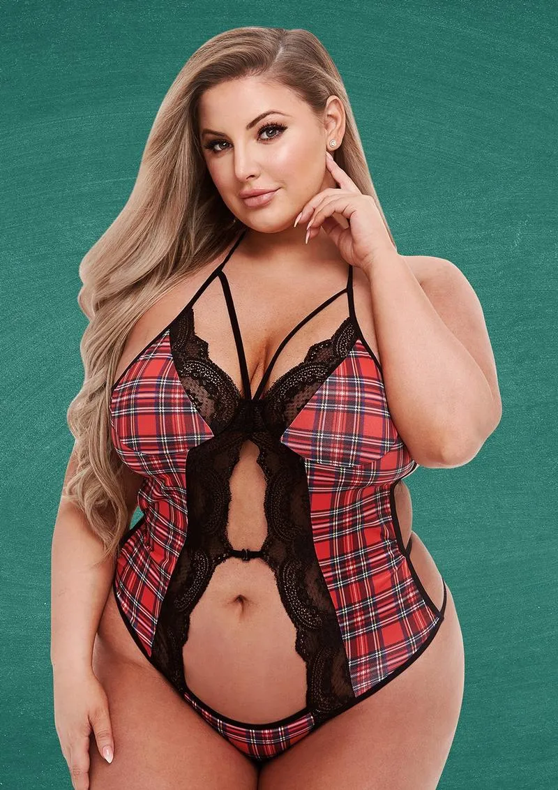 Teacher's Pet Peek-A-Boo teddy scozzese rosso S/M pizzo