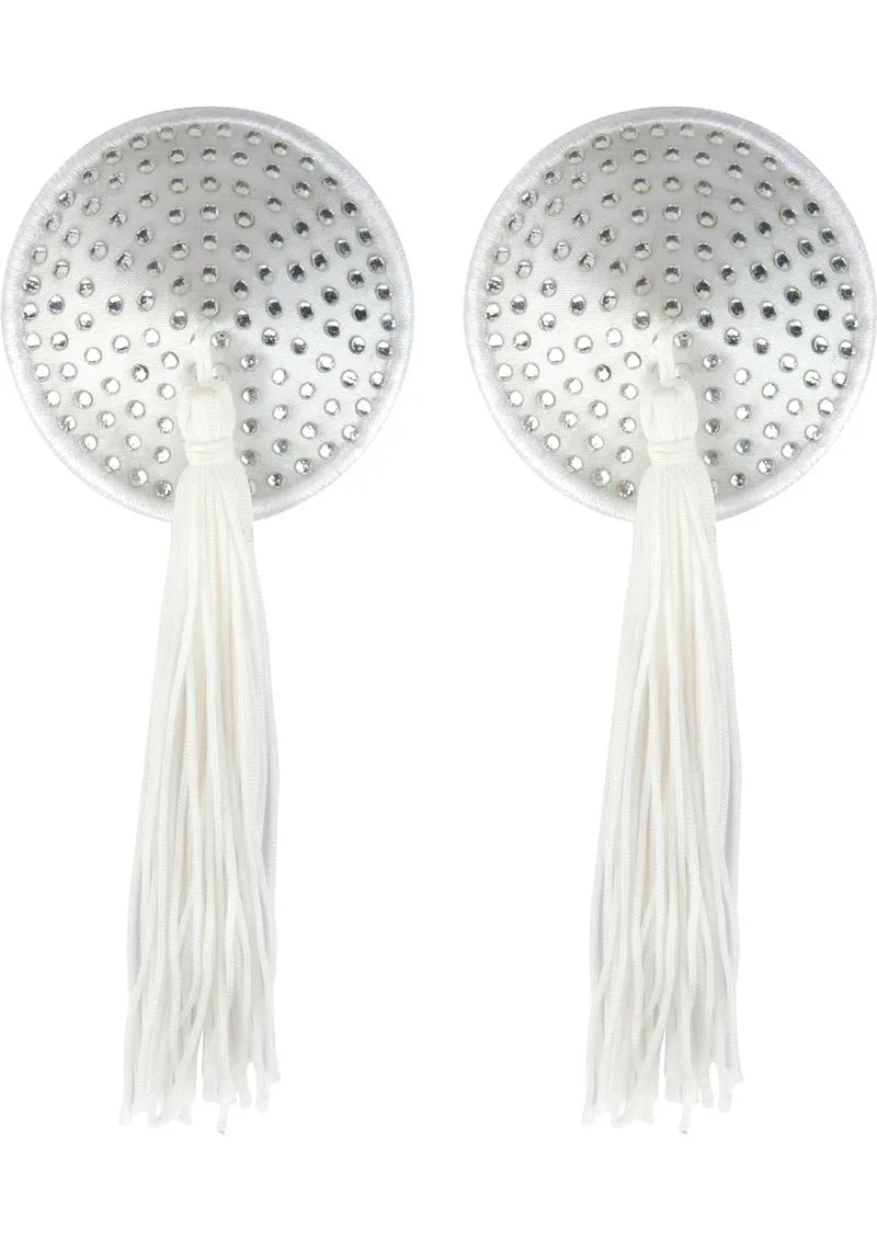 Pleasure Wigs Peekaboos Pasties copricapezzoli bianchi raso con pietre