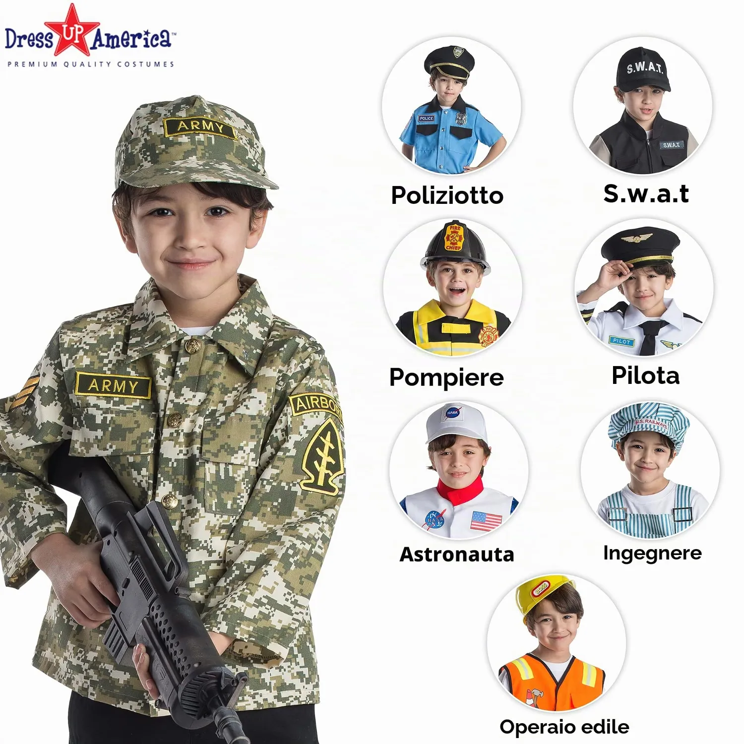 Dress Up America Costume Esercito Bambini 3-6 Anni Camicia