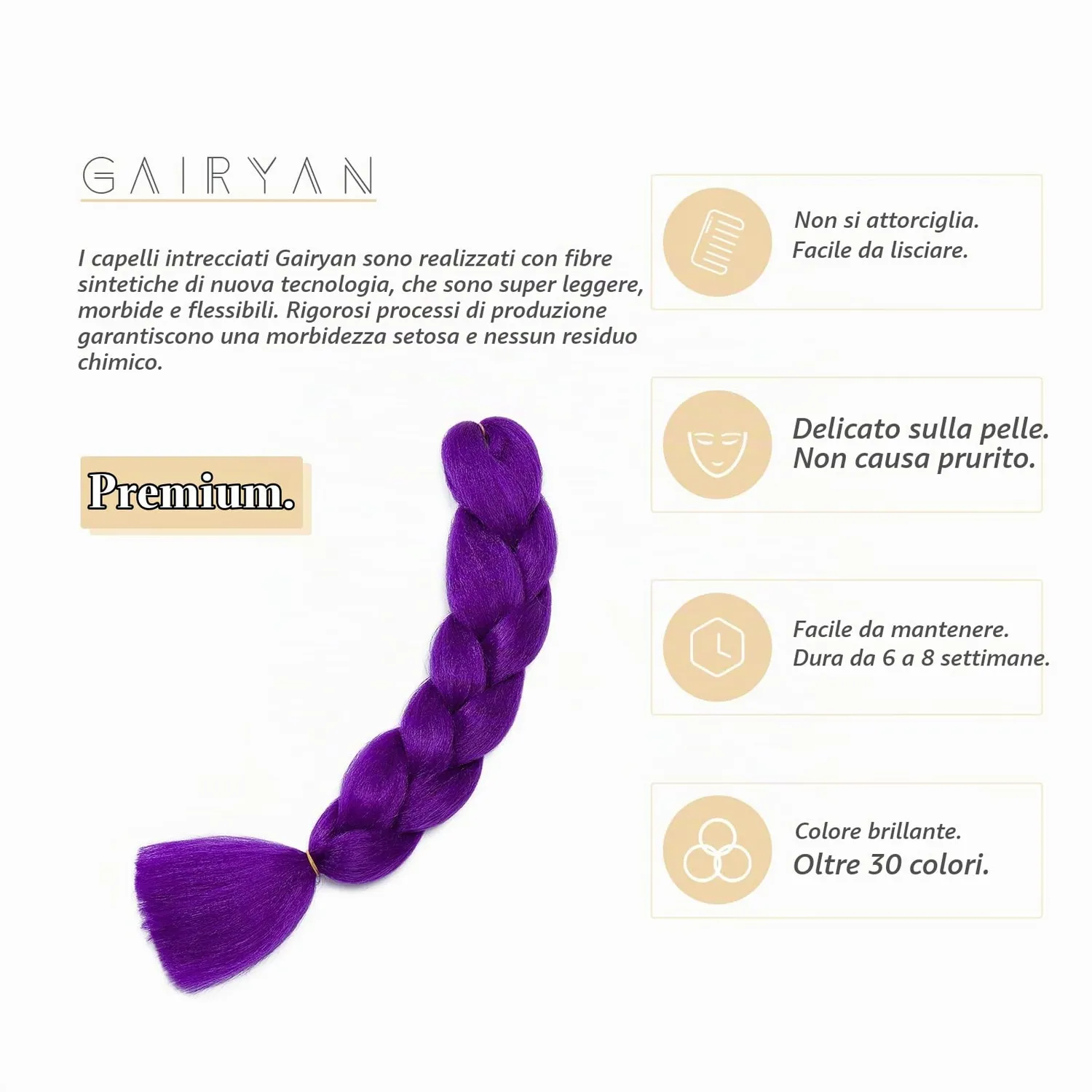 Gairyan Jumbo Braids Extension Treccine 60 cm Viola Scuro 100g Morbide