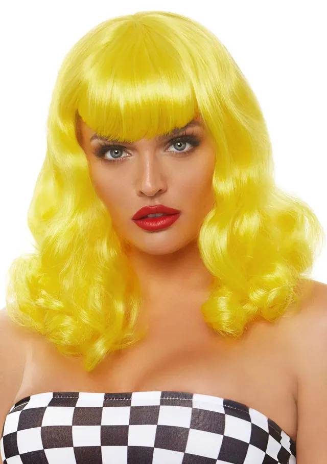 Leg Avenue Retro Bang Curly Bob parrucca gialla riccia