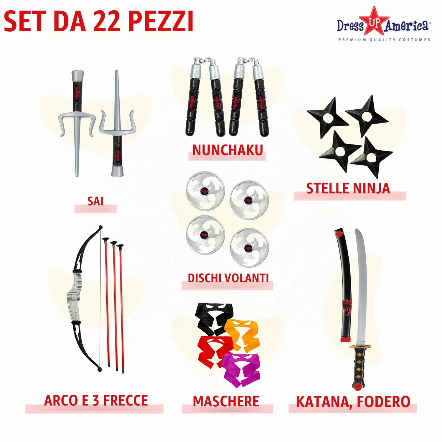 Dress Up America Ninja set armi costume bimbi 22 pezzi