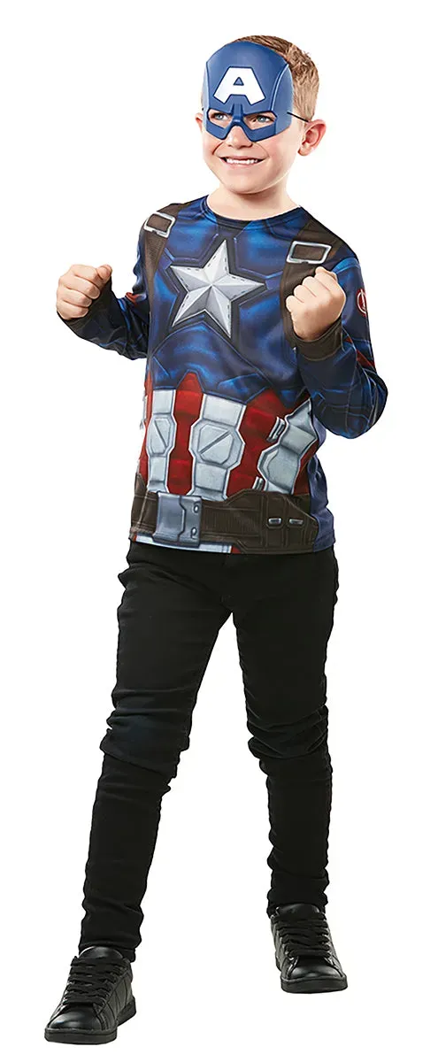 Rubies Marvel Capitan America top maschera costume bambino scudo