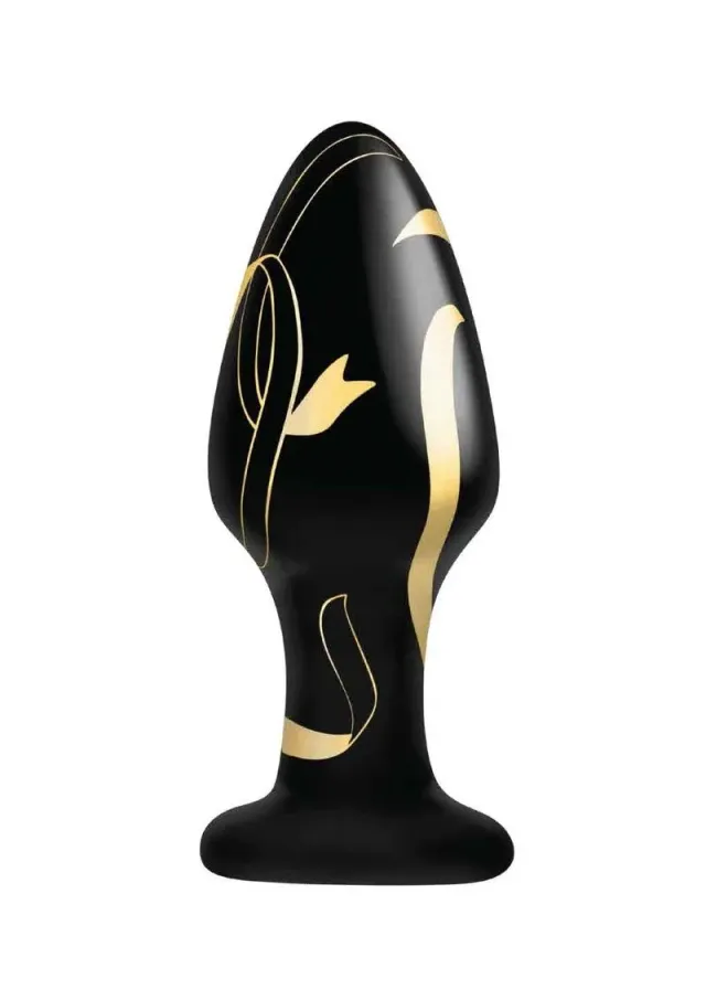 Secret Kisses Wide Plug 4" plug anale vetro nero-oro