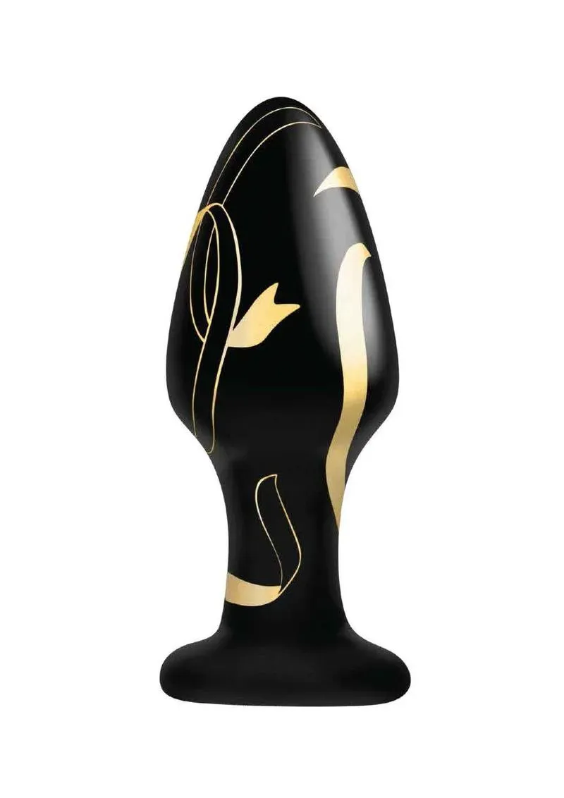 Secret Kisses Wide Plug 4" plug anale vetro nero-oro