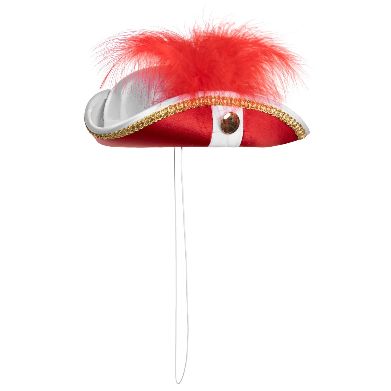 Altenburg mini tricorno raso rosso bianco cappello piuma oro