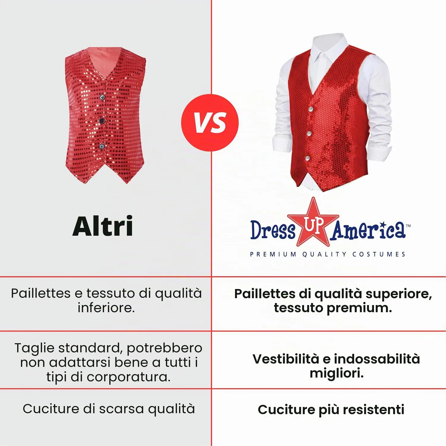 Dress Up America Gilet Paillettes Rosso Adulto Taglia XL