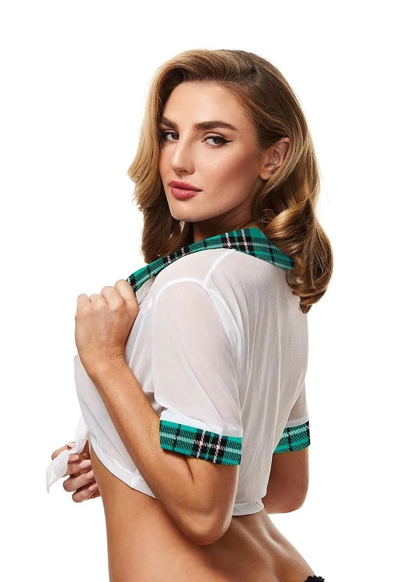 Teacher's Pet Top Scolara Bianco Quadri Taglia Unica
