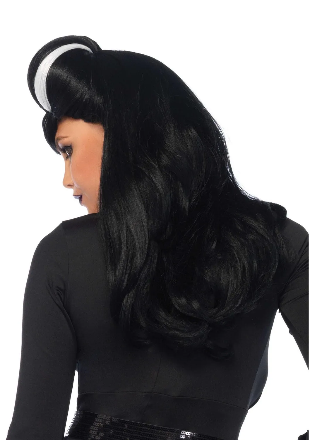 Leg Avenue Frankie Bouffant parrucca corta nera con strisce bianche