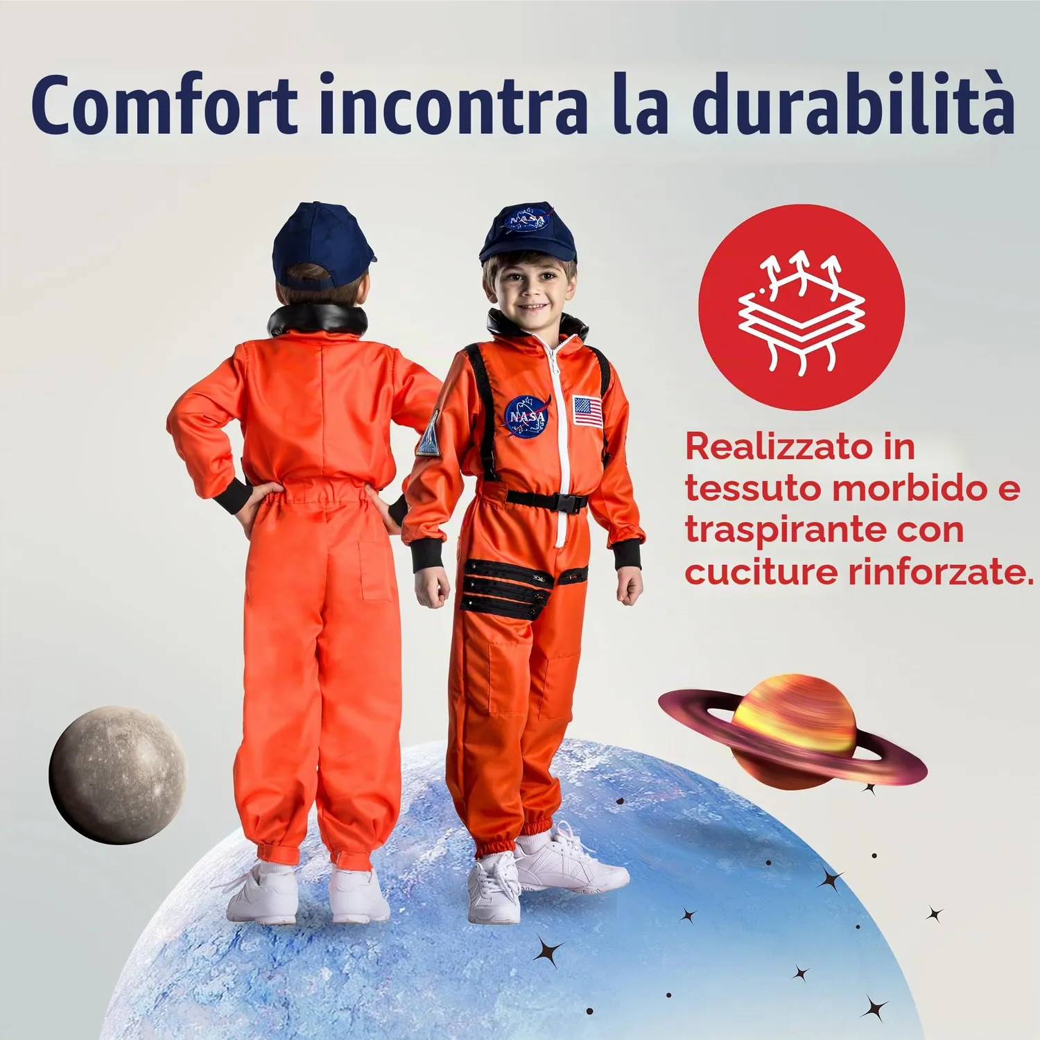 Dress Up America Costume Astronauta NASA Bambino 3-4 Anni Bianco