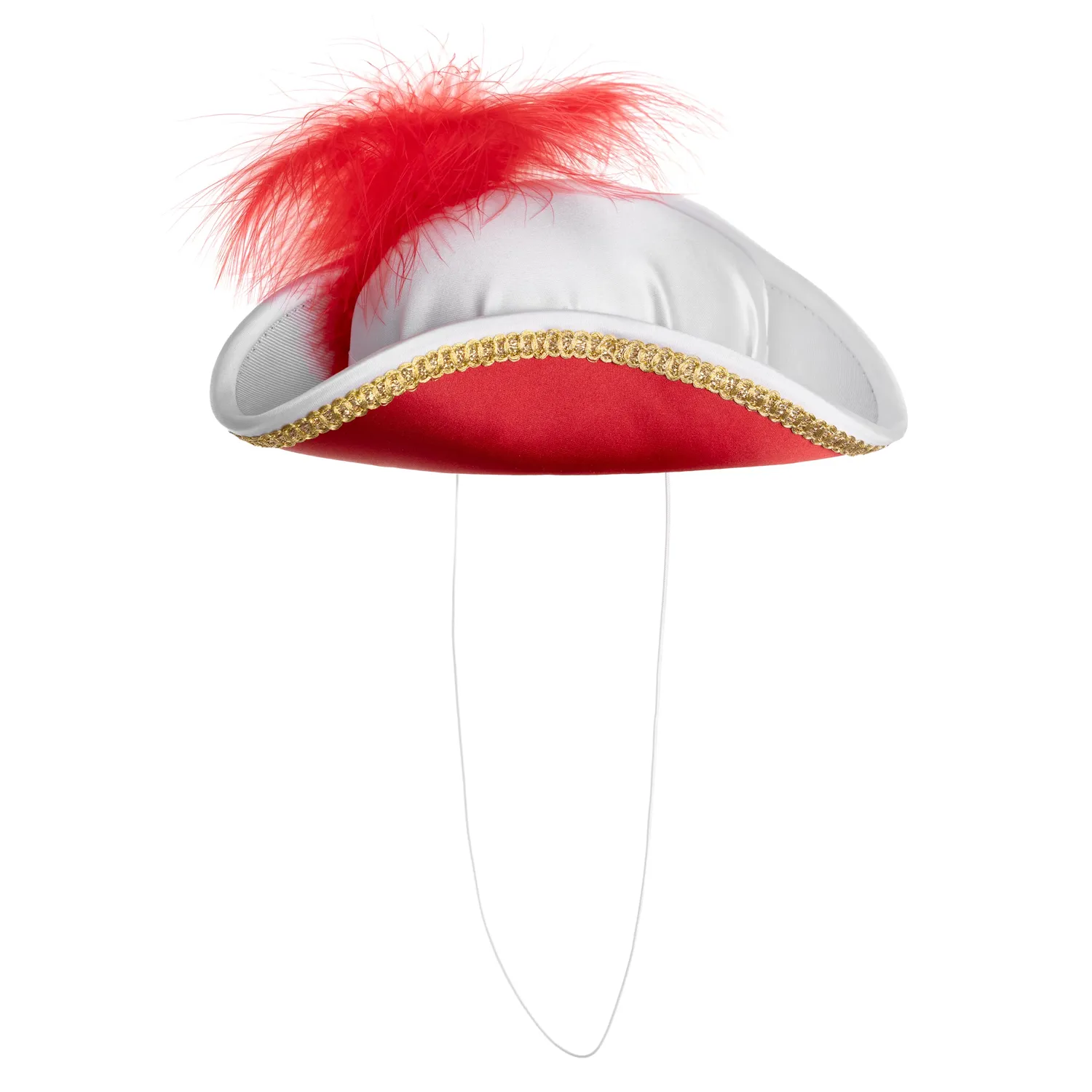Altenburg mini tricorno raso rosso bianco cappello piuma oro