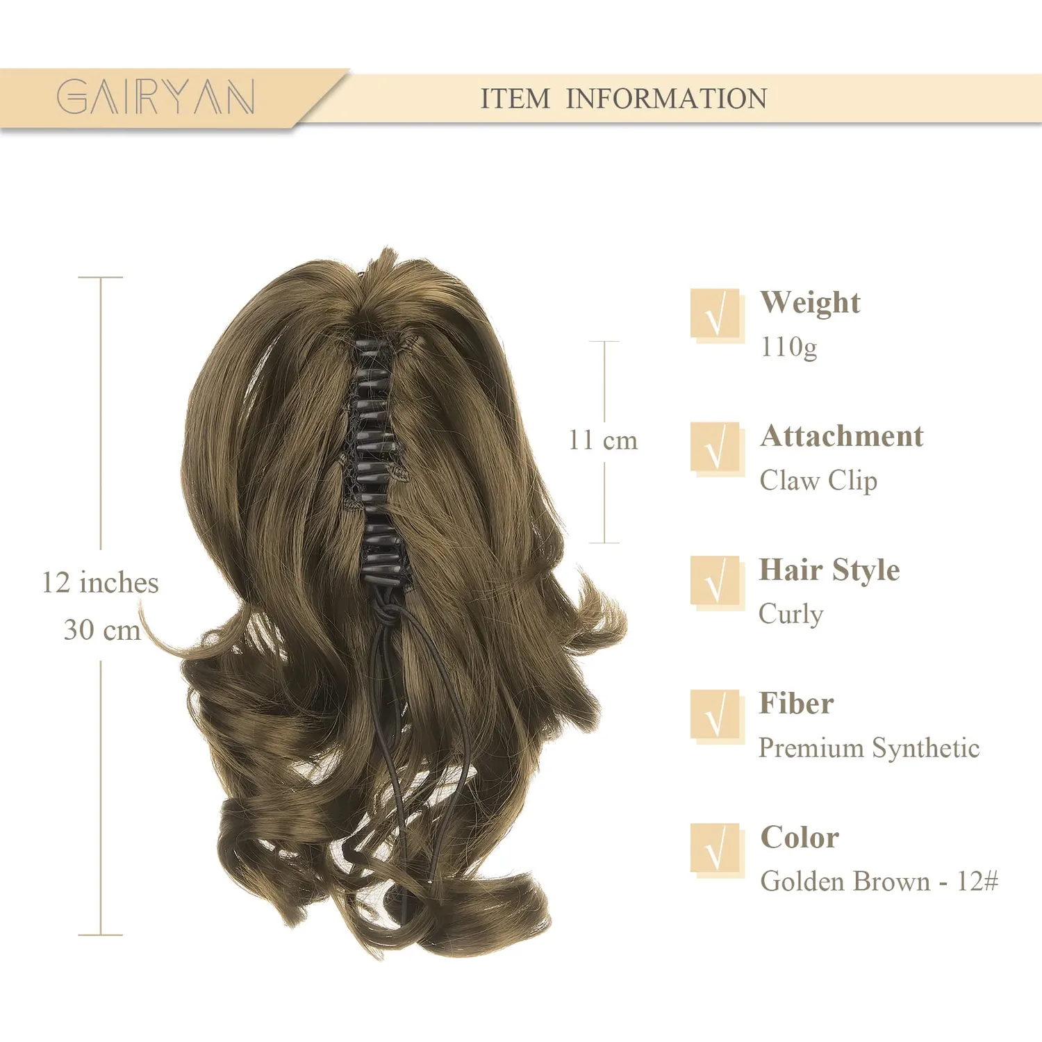 Gairyan Extension Coda 30cm Marrone Chiaro posticcia clip