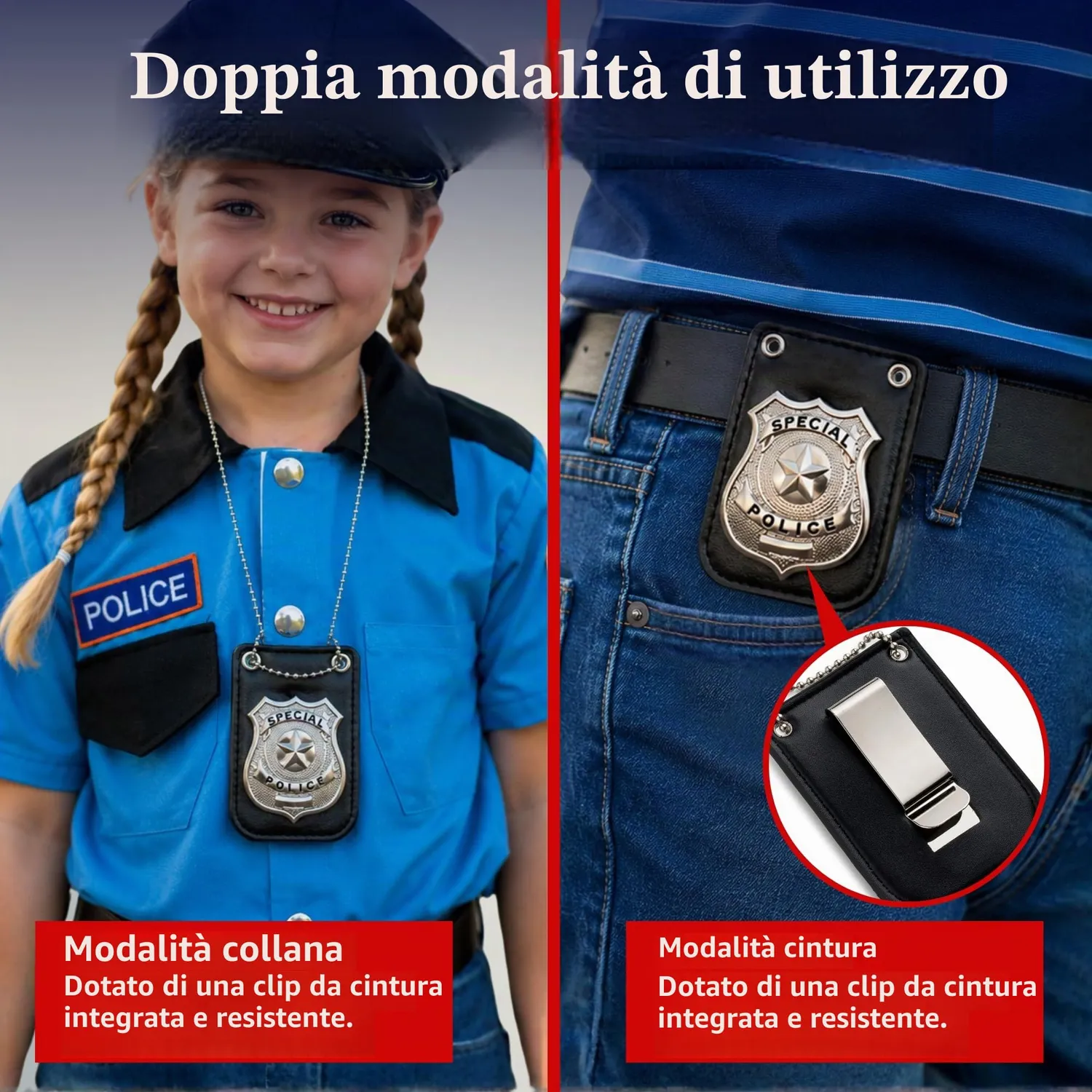 Dress Up America distintivo polizia bambino con catena e clip