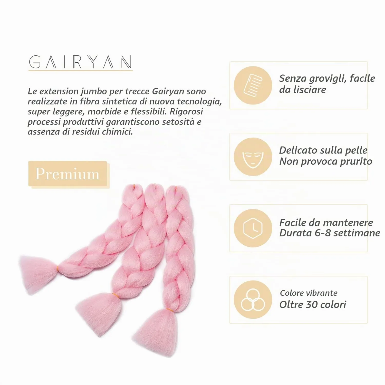 Gairyan Treccine extension capelli rosa 60cm kanekalon