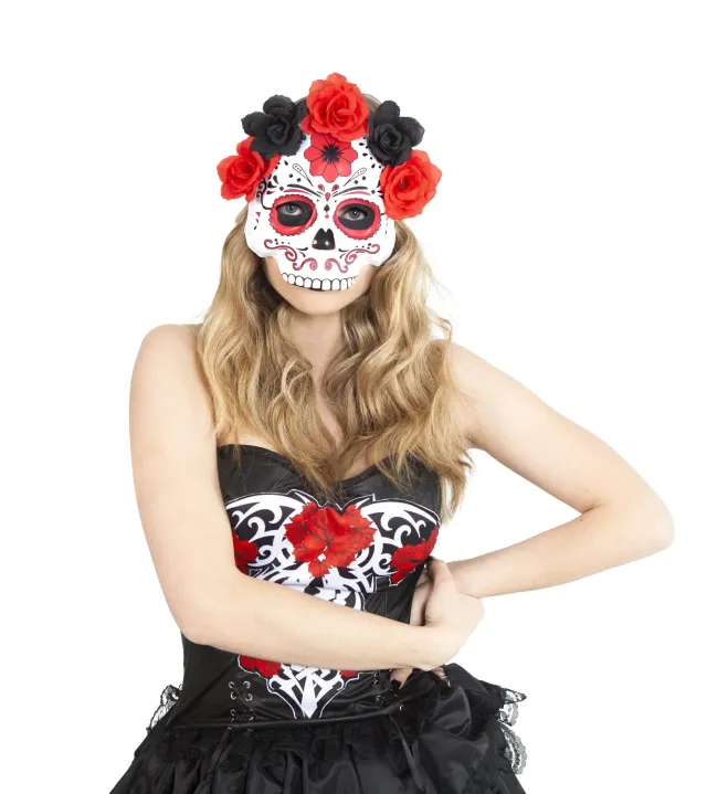 Rubies Catrina maschera fiori rossi neri taglia unica