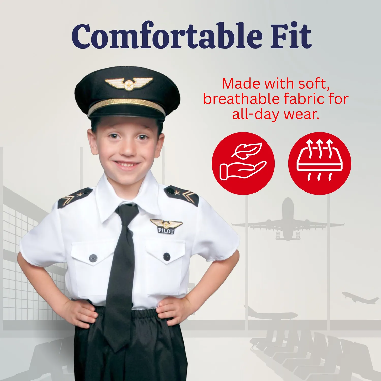 Dress Up America Costume Pilota Bambino M Nero Bianco Capitano