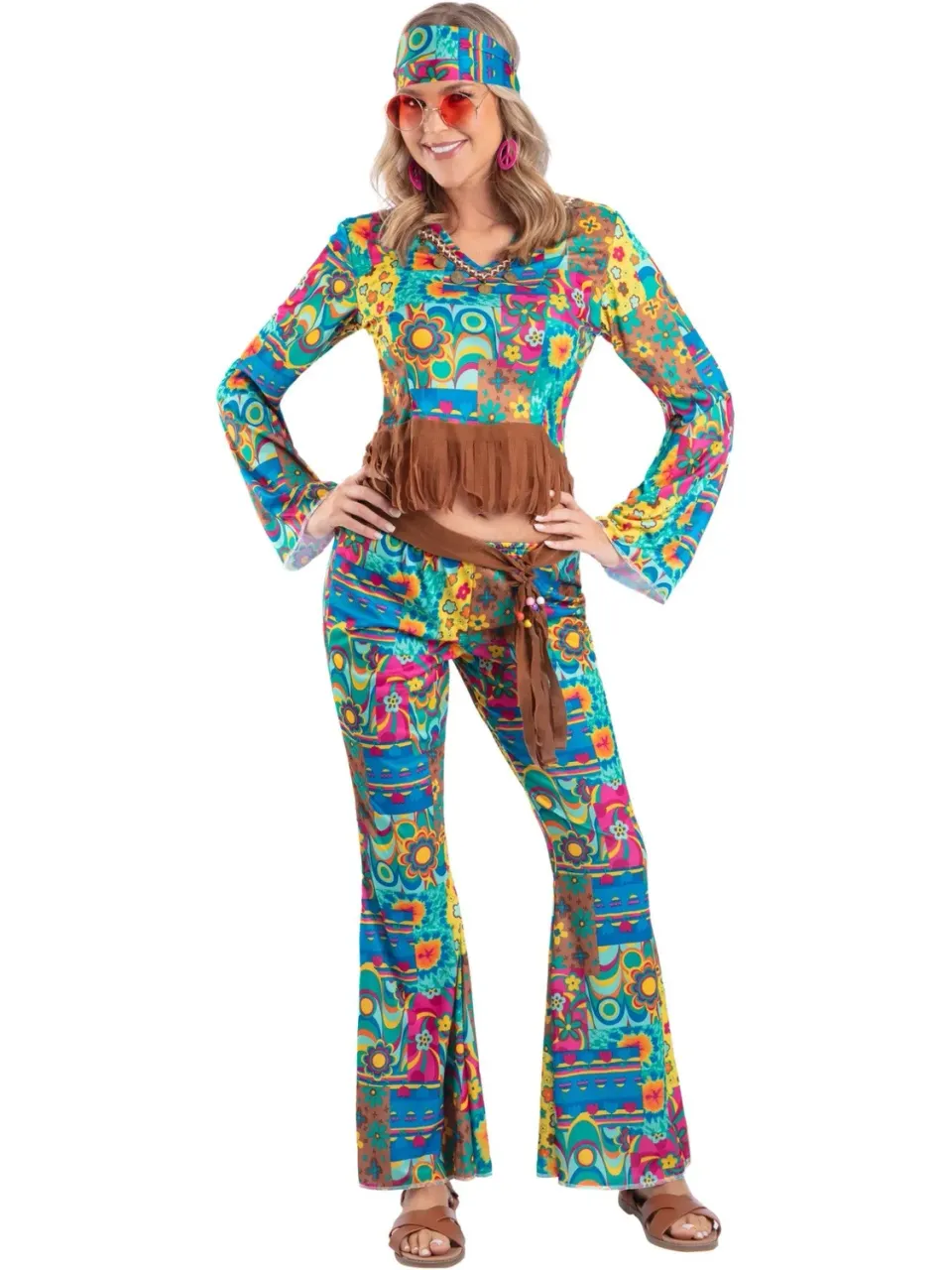 Rubies Flower Power Hippy costume adulto fiori colorato