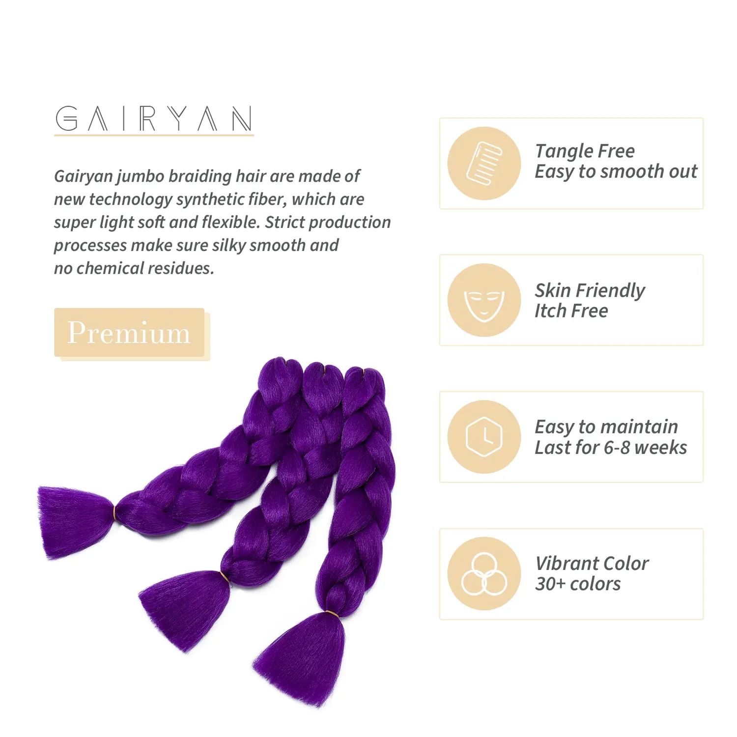 Gairyan Treccine Jumbo Braids Viola Scuro 60cm 5 Pezzi