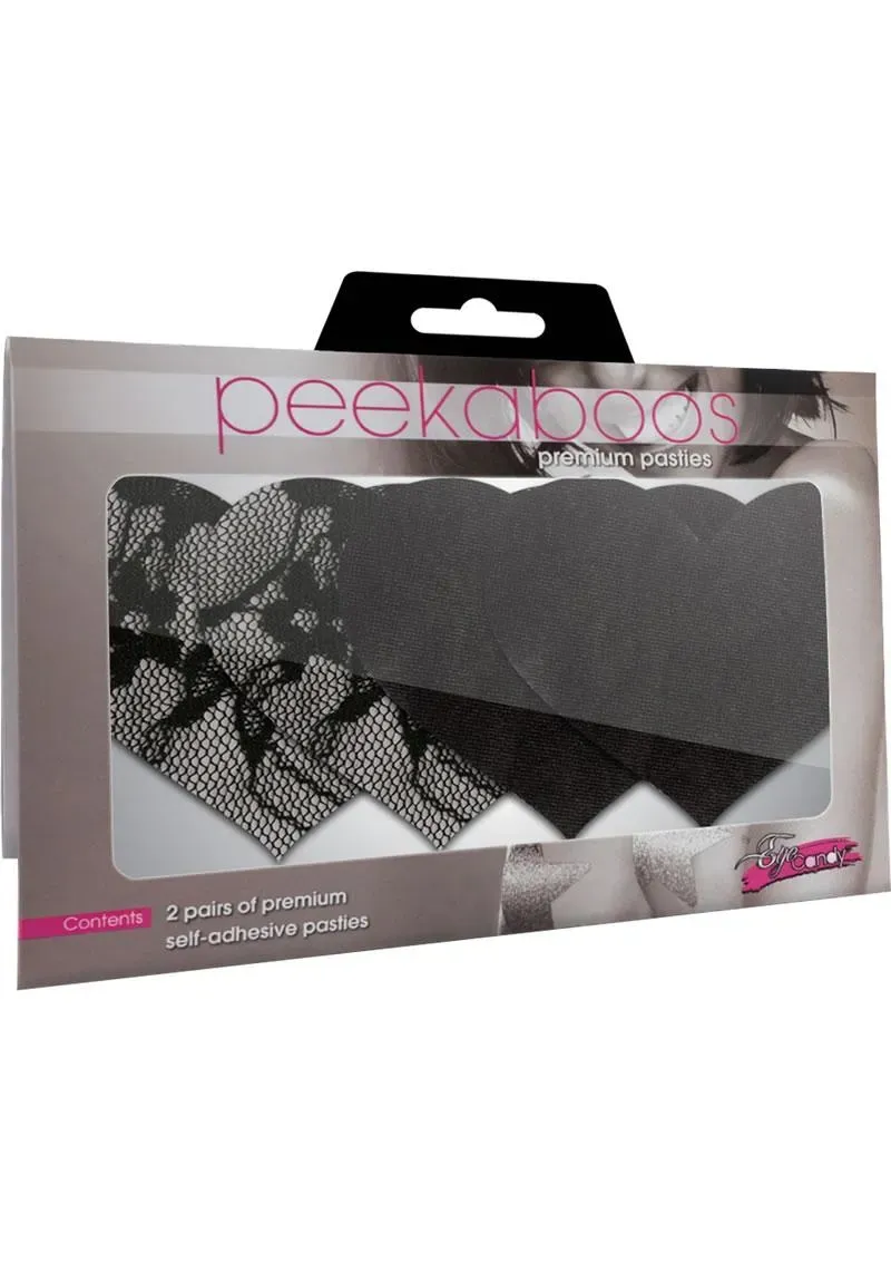 Peekaboos Pasties Satin Lace Hearts copricapezzoli neri 2 paia pizzo