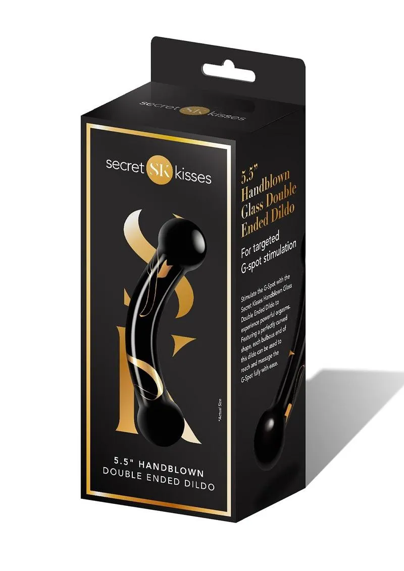 Secret Kisses dildo vetro nero oro 14cm doppia estremità