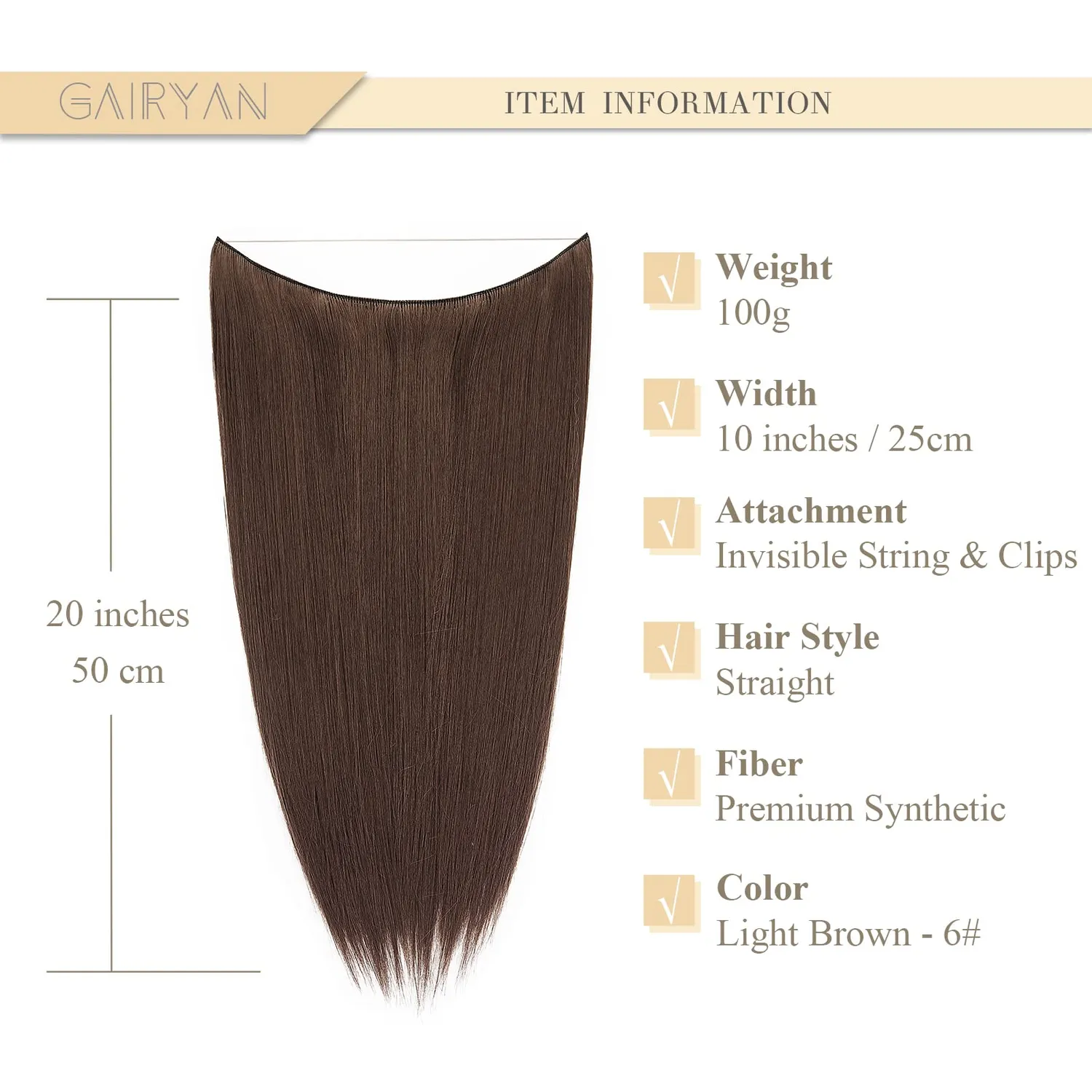 Gairyan extension capelli filo invisibile marrone chiaro 50cm lisci