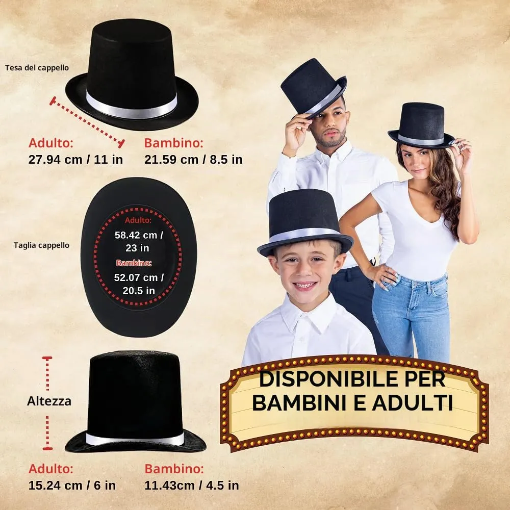 Dress Up America Cappello Cilindro Nero Mago Festa Taglia Unica