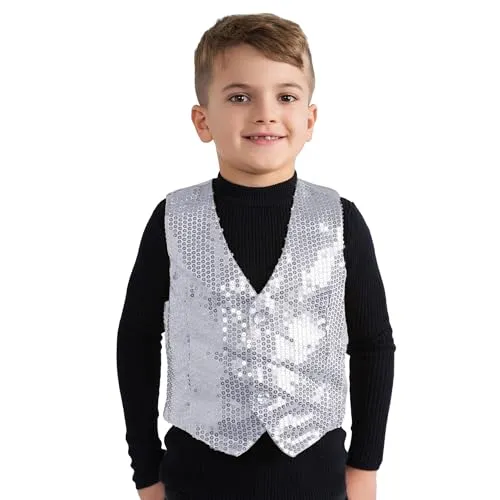 Dress Up America gilet paillette argento 8-10 anni