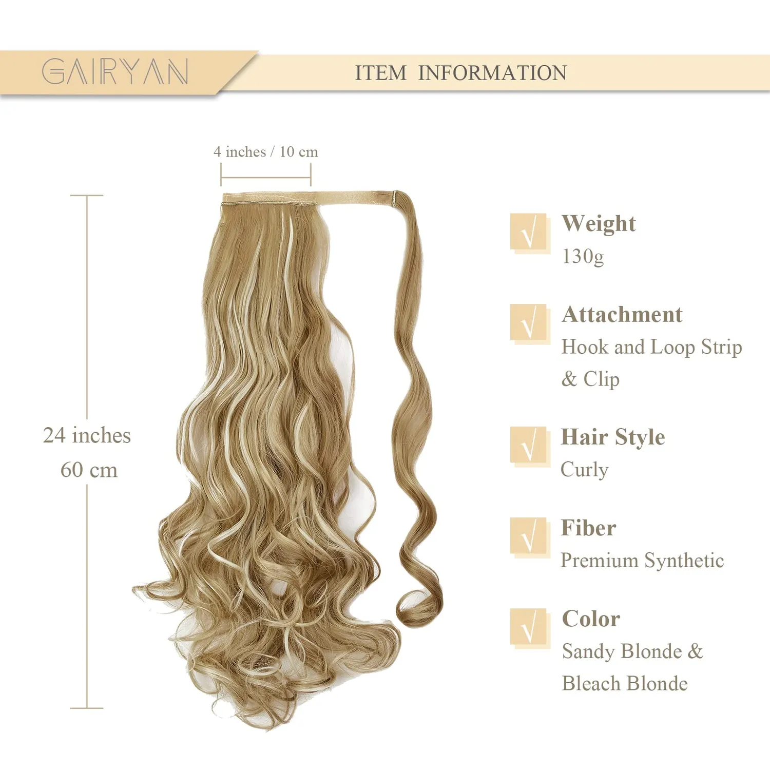 Gairyan coda extension riccia 60 cm biondo sabbia mèche