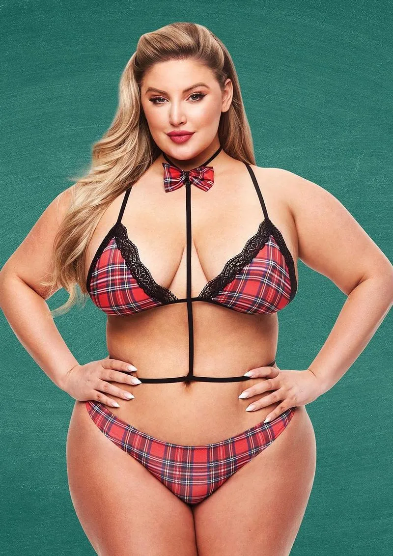 Teacher's Pet Baddie Schoolgirl set 3 pezzi nero S/M pizzo