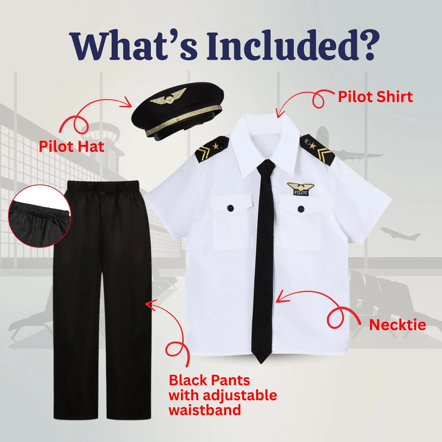 Dress Up America Costume Pilota Bambino M Nero Bianco Capitano