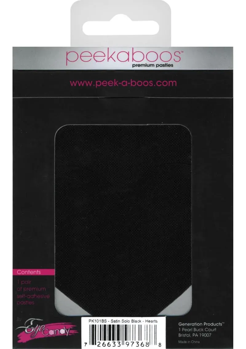 Peekaboos Pasties cuori raso nero copricapezzoli adesivi