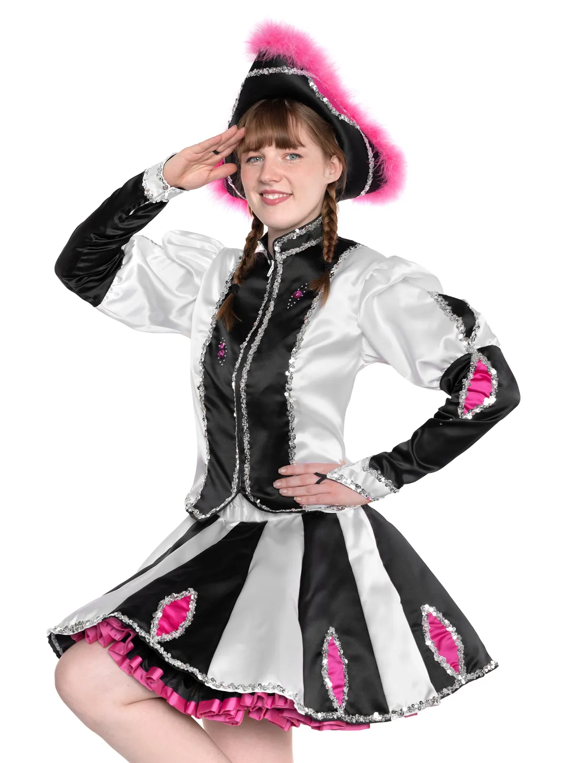 Altenburg vestito guardia nero bianco fiori rosa paillettes