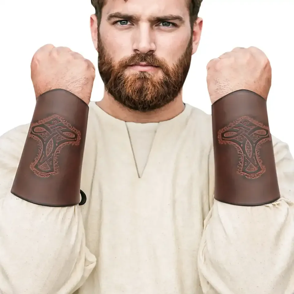 Medieworld Mjolnir bracciali avambraccio in pelle vera
