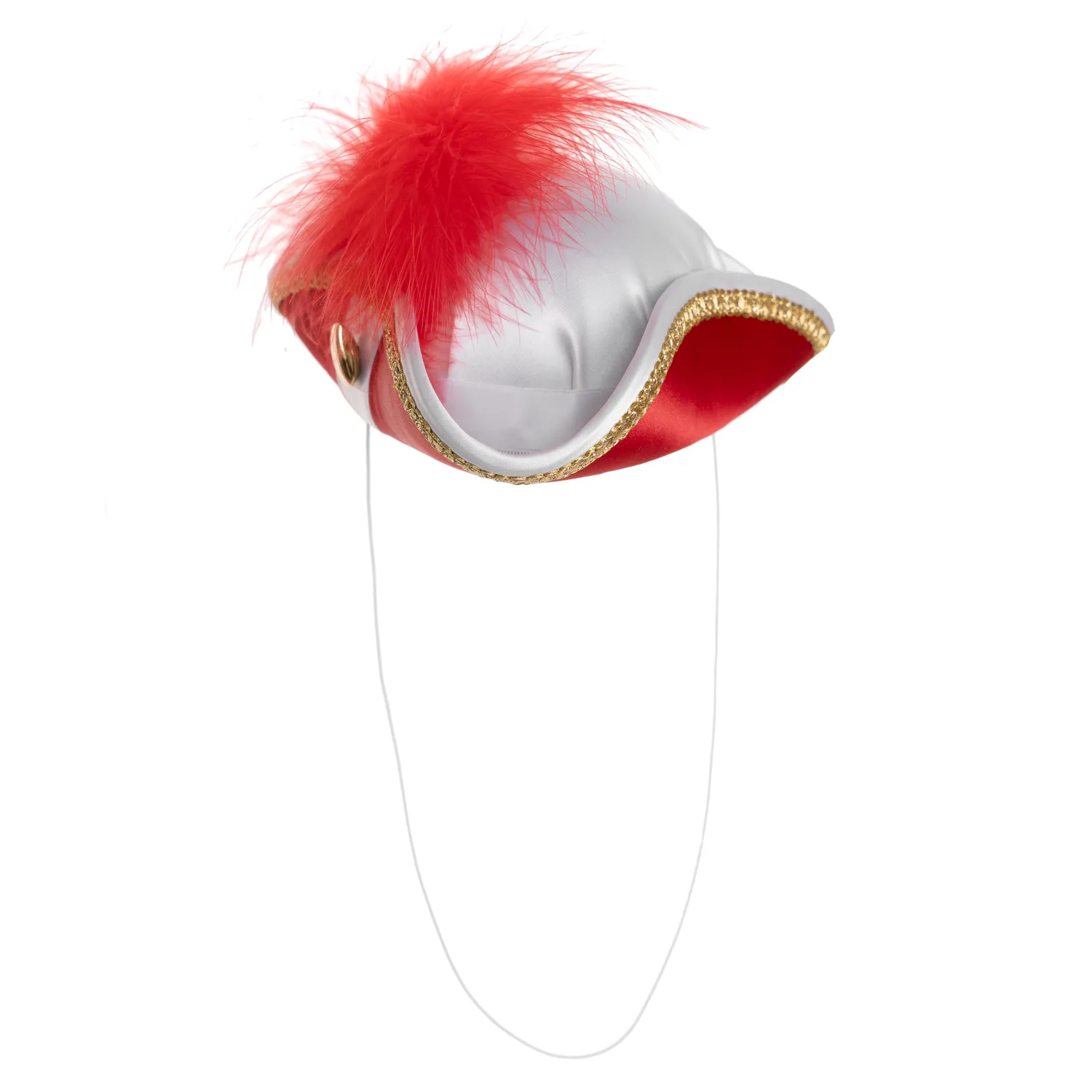 Altenburg mini tricorno raso rosso bianco cappello piuma oro