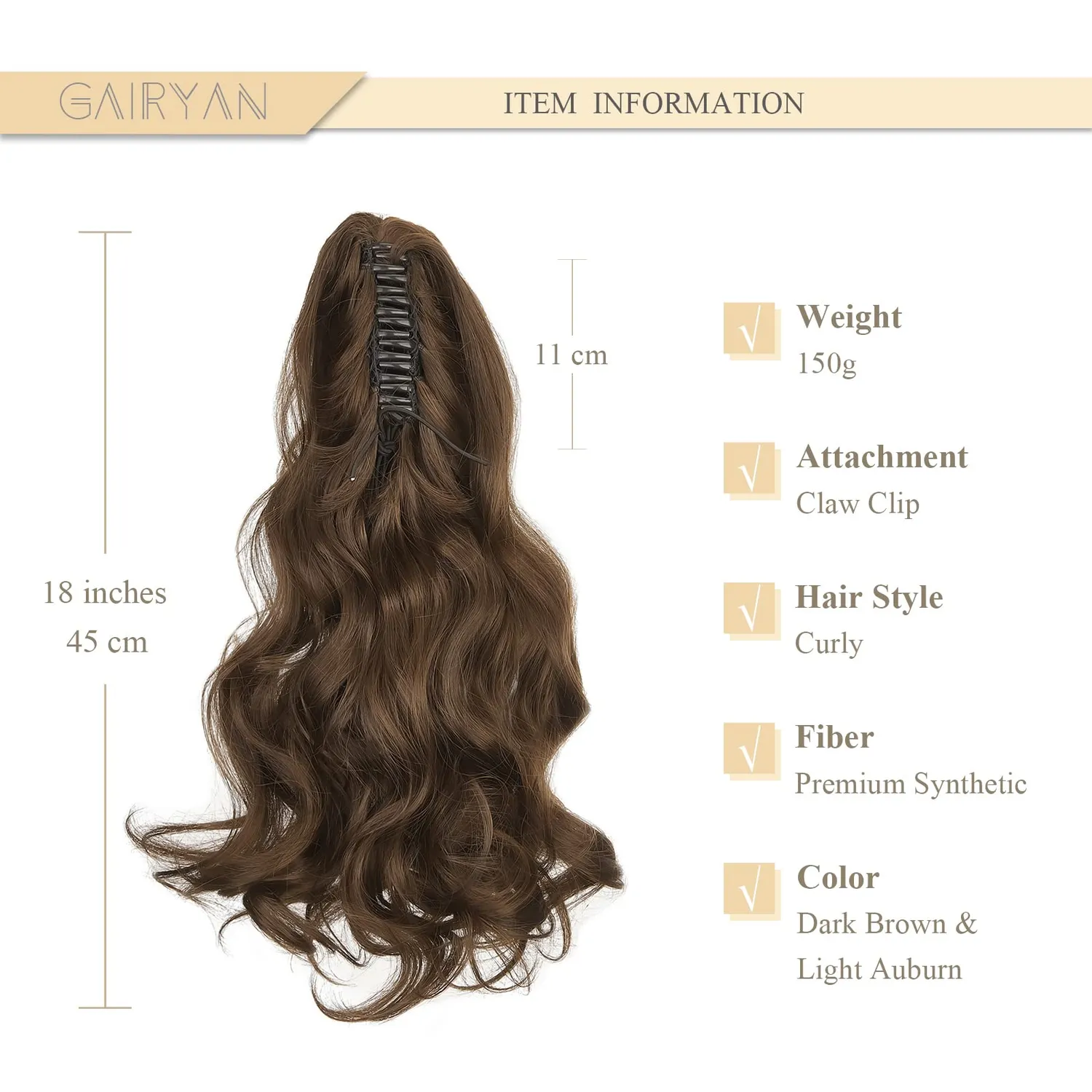 Gairyan Extension Coda di Cavallo Ricci 45cm Marrone Auburn