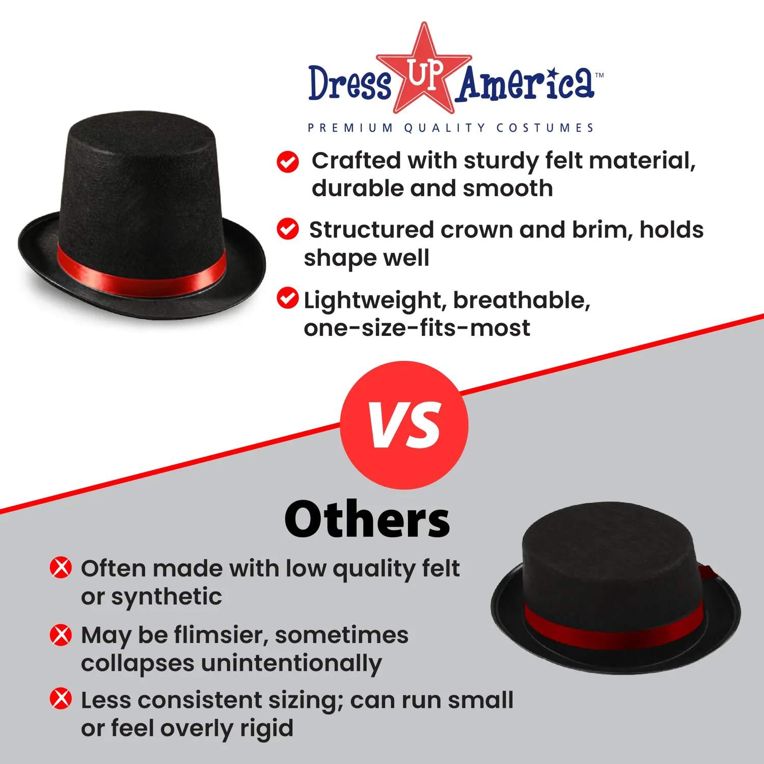 Dress Up America Cappello Cilindro Mago Nero Smoking Unisex