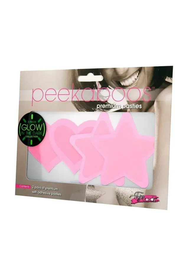 Peekaboos Glow copricapezzoli rosa cuori stelle 2 paia