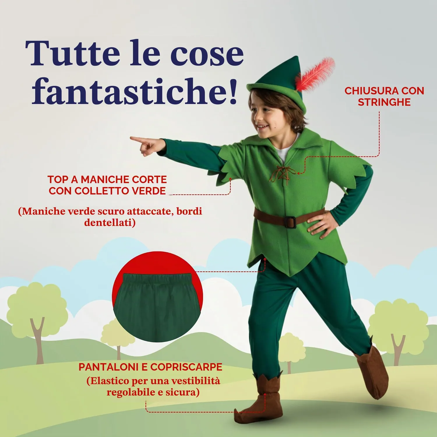 Dress Up America Peter Pan Costume Cacciatore 3-4 Anni Verde