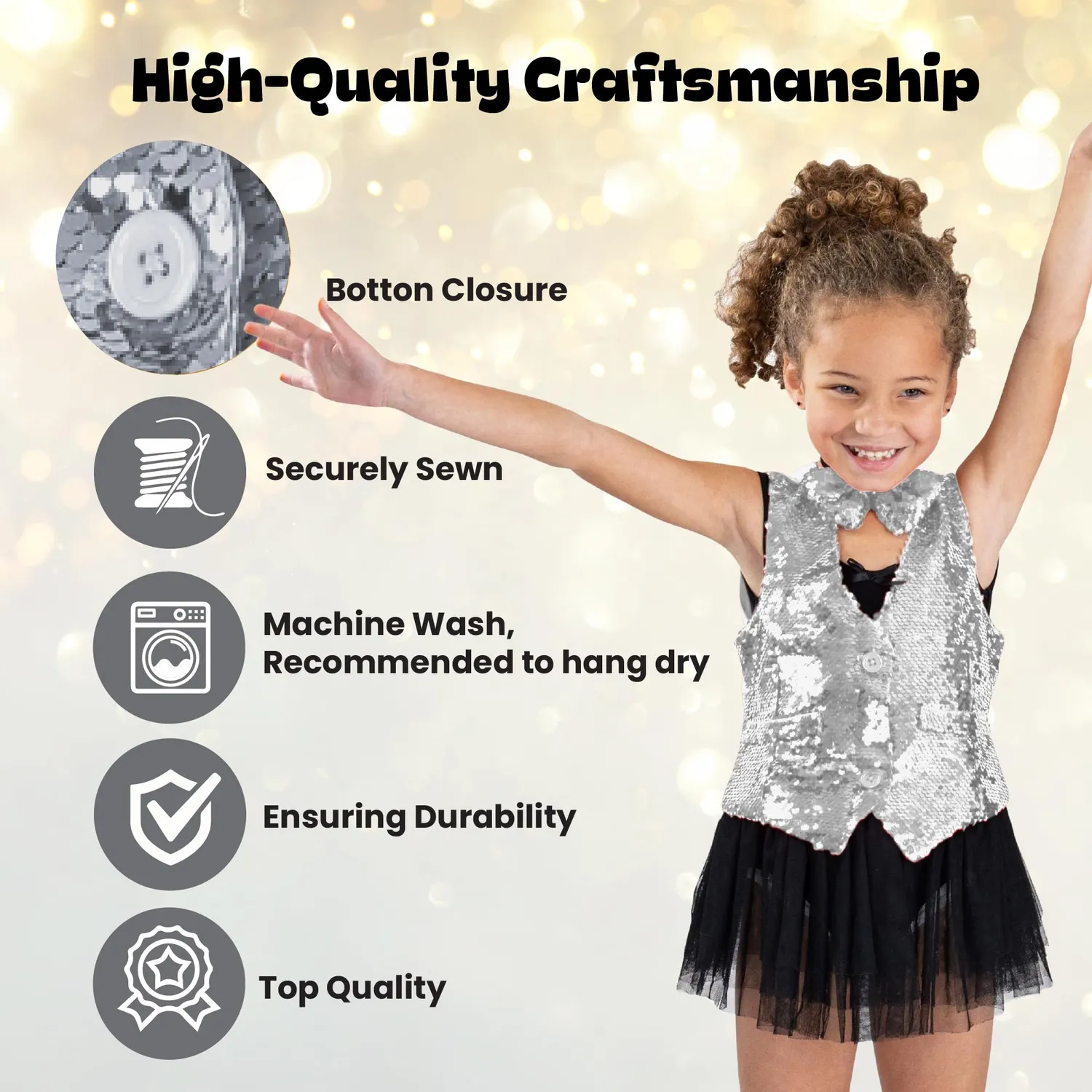Dress Up America Paillettes gilet bambino oro XL 14-18 anni