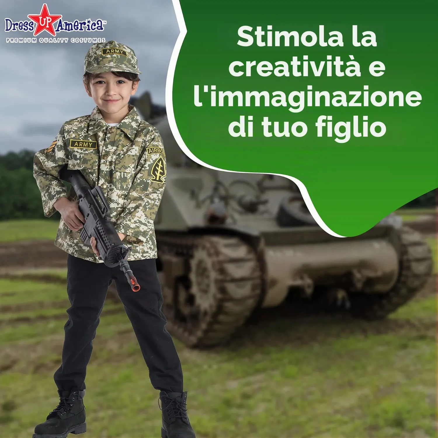 Dress Up America Costume Esercito Bambini 3-6 Anni Camicia