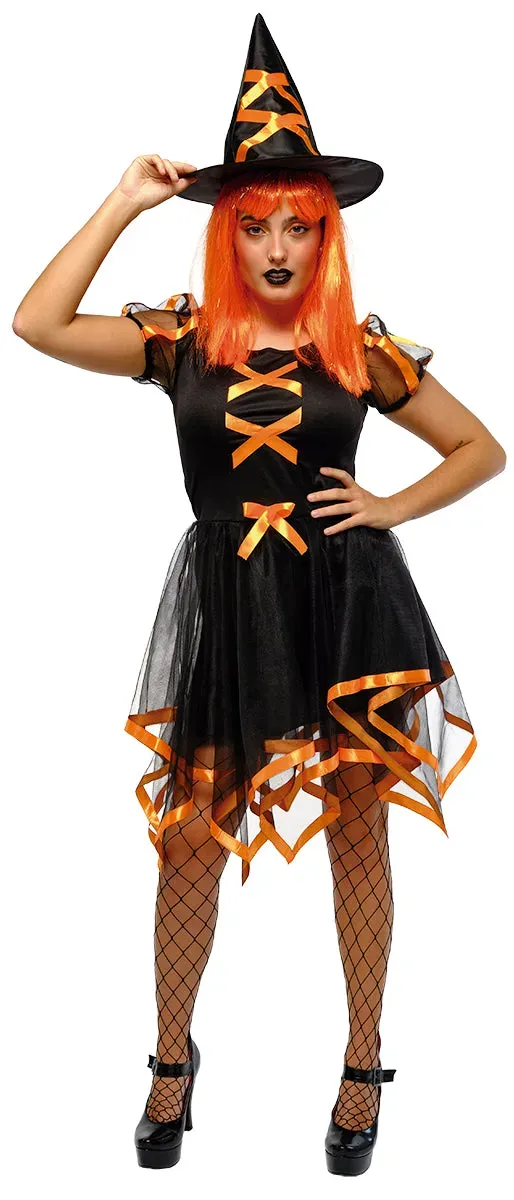 Rubies Cuca Neon Arancione Costume Strega Adulto nero-arancio
