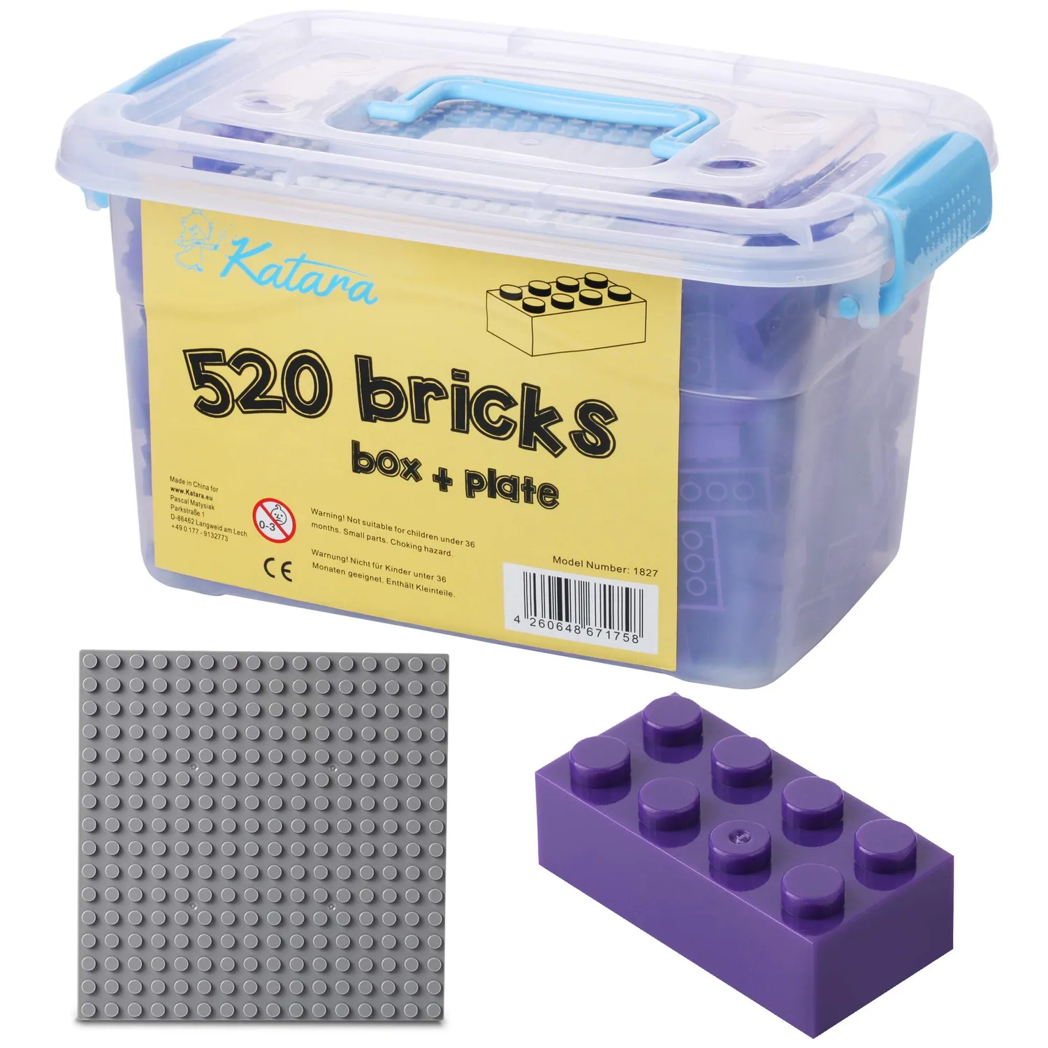 Katara Blocchi Costruzione 520 mattoncini viola con base e box