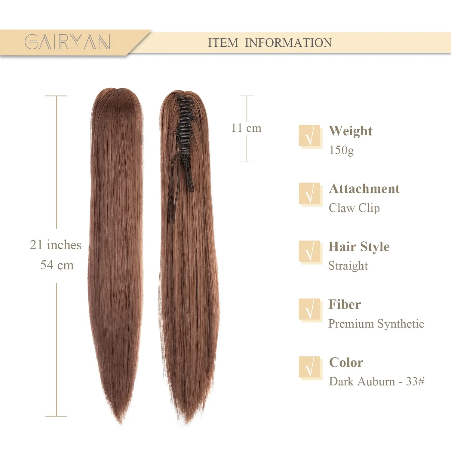 Gairyan Coda extension con pinza 52cm liscia auburn scuro