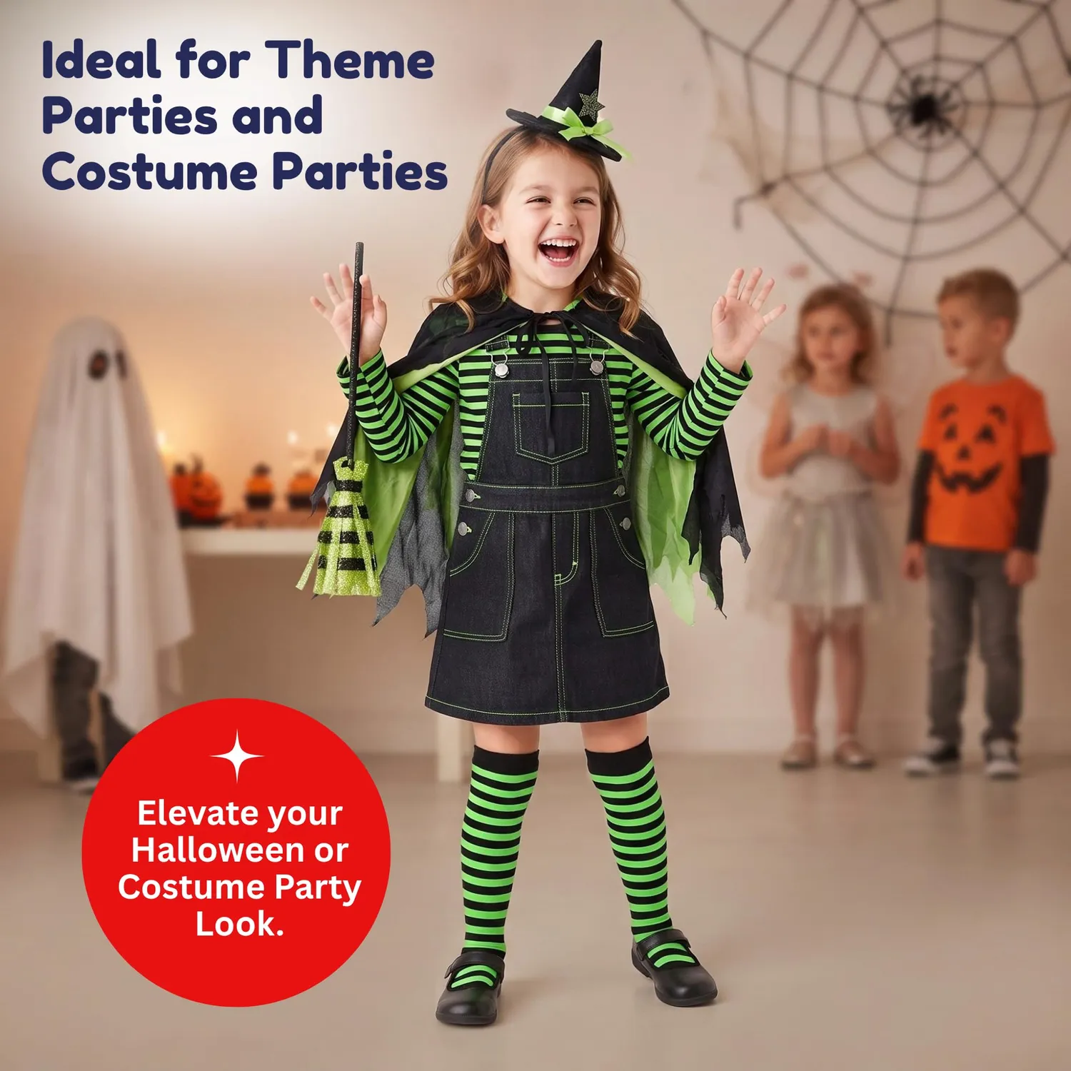 Dress Up America Calzini a Righe Nero Verde Taglia 4 Cotone