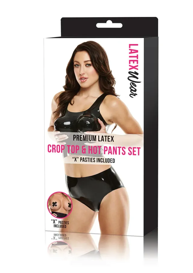 Pleasure Wigs Latexwear Crop Top Hot Pants completino latex nero