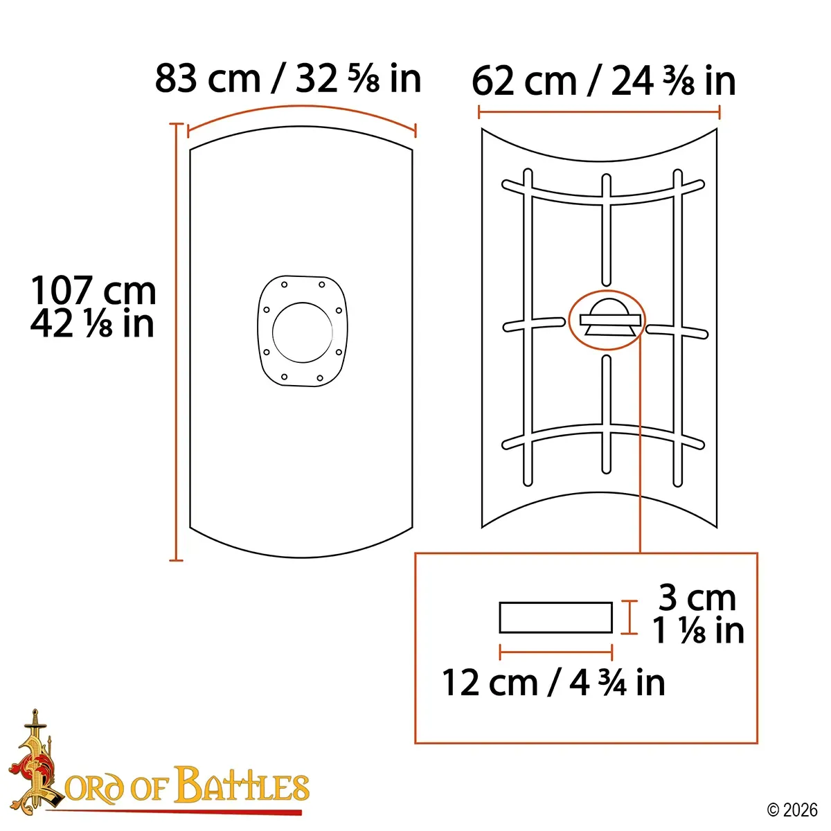 Medieworld Scutum Romano scudo legno con umbone ottone